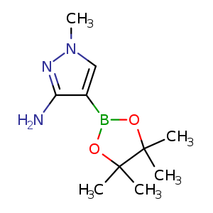 Chemical structure of 1-methyl-4-(4,4,5,5-tetramethyl-1,3,2-dioxaborolan-2-yl)pyrazol-3-amine , CAS 1449568-30-2, AChemBlock S79831