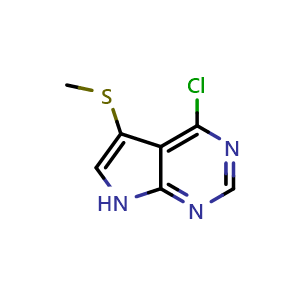 Chemical structure of 4-chloro-5-(methylsulfanyl)-7H-pyrrolo[2,3-d]pyrimidine , CAS 144927-56-0, AChemBlock S79833