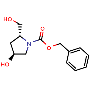 Chemical structure of benzyl (2R,4S)-4-hydroxy-2-(hydroxymethyl)pyrrolidine-1-carboxylate , CAS 1448706-36-2, AChemBlock S79837