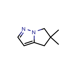 Chemical structure of 5,5-dimethyl-4,6-dihydropyrrolo[1,2-b]pyrazole , CAS 1447997-32-1, AChemBlock S79842