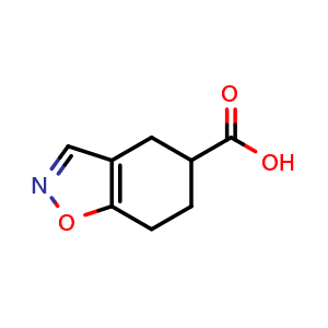 Chemical structure of 4,5,6,7-tetrahydro-1,2-benzoxazole-5-carboxylic acid , CAS 1447966-11-1, AChemBlock S79843