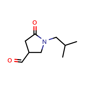 Chemical structure of 1-(2-methylpropyl)-5-oxopyrrolidine-3-carbaldehyde , CAS 1447949-78-1, AChemBlock S79847