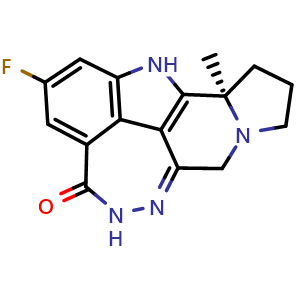 Chemical structure of (R)-2-fluoro-10a-methyl-5,8,9,10,10a,11-hexahydro-5,6,7a,11-tetraazacyclohepta[def]cyclopenta[a]fluoren-4(7H)-one , CAS 1446261-44-4, AChemBlock S79855