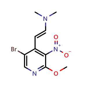 Chemical structure of [(E)-2-(5-bromo-2-methoxy-3-nitropyridin-4-yl)ethenyl]dimethylamine , CAS 1445993-84-9, AChemBlock S79860