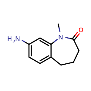 Chemical structure of 8-amino-1-methyl-2,3,4,5-tetrahydro-1H-1-benzazepin-2-one , CAS 144583-94-8, AChemBlock S79864