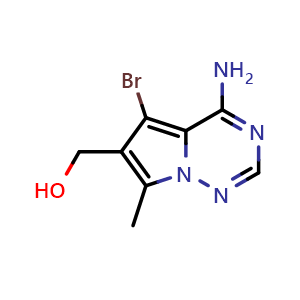 Chemical structure of {4-amino-5-bromo-7-methylpyrrolo[2,1-f][1,2,4]triazin-6-yl}methanol , CAS 1443532-11-3, AChemBlock S79885