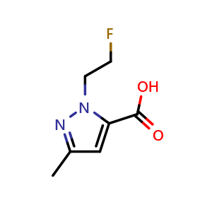 Chemical structure of 1-(2-fluoroethyl)-3-methyl-1H-pyrazole-5-carboxylic acid , CAS 1443279-33-1, AChemBlock S79901
