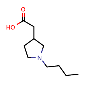 Chemical structure of 2-(1-butylpyrrolidin-3-yl)acetic acid , CAS 1442112-72-2, AChemBlock S79910