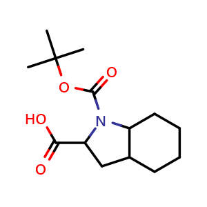 Chemical structure of 1-[(tert-butoxy)carbonyl]-octahydro-1H-indole-2-carboxylic acid , CAS 143978-66-9, AChemBlock S79918