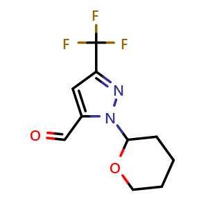 Chemical structure of 1-(oxan-2-yl)-3-(trifluoromethyl)-1H-pyrazole-5-carbaldehyde , CAS 1437794-28-9, AChemBlock S79930