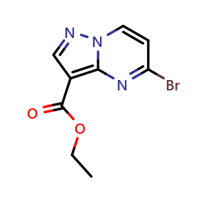 Chemical structure of ethyl 5-bromopyrazolo[1,5-a]pyrimidine-3-carboxylate , CAS 1436686-17-7, AChemBlock S79933