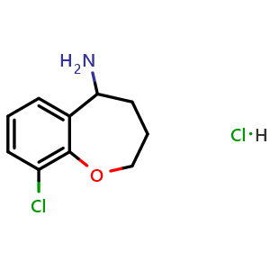 Chemical structure of 9-chloro-2,3,4,5-tetrahydro-1-benzoxepin-5-amine;hydrochloride , CAS 1432678-03-9, AChemBlock S79958