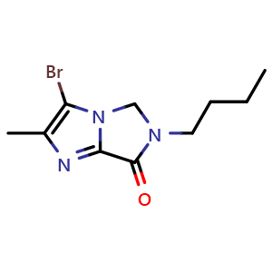 Chemical structure of 3-bromo-6-butyl-2-methyl-5H,6H,7H-imidazo[1,2-c][1,3]diazol-7-one , CAS 1432571-80-6, AChemBlock S79962