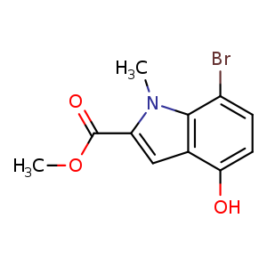 Chemical structure of methyl 7-bromo-4-hydroxy-1-methyl-1H-indole-2-carboxylate , CAS 1431634-11-5, AChemBlock S79973
