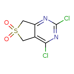 Chemical structure of 2,4-dichloro-5,7-dihydrothieno[3,4-d]pyrimidine 6,6-dioxide , CAS 1429639-72-4, AChemBlock S79984
