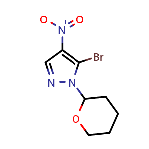 Chemical structure of 5-bromo-4-nitro-1-(oxan-2-yl)-1H-pyrazole , CAS 1429309-54-5, AChemBlock S79994