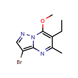 Chemical structure of 3-bromo-6-ethyl-7-methoxy-5-methylpyrazolo[1,5-a]pyrimidine , CAS 1429309-29-4, AChemBlock S79995