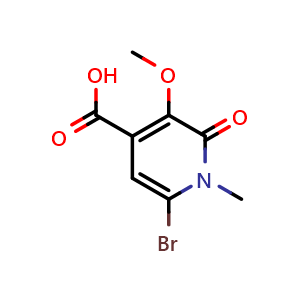 Chemical structure of 6-bromo-3-methoxy-1-methyl-2-oxo-pyridine-4-carboxylic acid , CAS 1429204-41-0, AChemBlock S79996