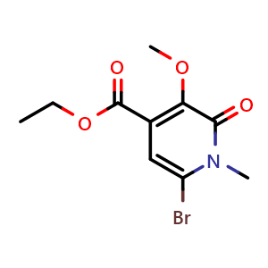 Chemical structure of ethyl 6-bromo-3-methoxy-1-methyl-2-oxo-pyridine-4-carboxylate , CAS 1429204-40-9, AChemBlock S79997
