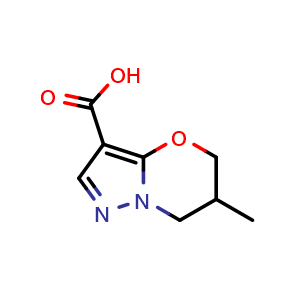 Chemical structure of 6-methyl-5H,6H,7H-pyrazolo[3,2-b][1,3]oxazine-3-carboxylic acid , CAS 1428233-77-5, AChemBlock S80005