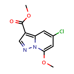 Chemical structure of methyl 5-chloro-7-methoxy-pyrazolo[1,5-a]pyridine-3-carboxylate , CAS 1427444-80-1, AChemBlock S80016
