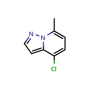 Chemical structure of 4-chloro-7-methylpyrazolo[1,5-a]pyridine , CAS 1427395-23-0, AChemBlock S80024