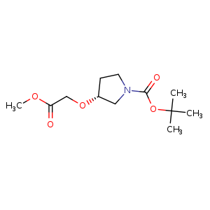 Chemical structure of tert-butyl (3R)-3-(2-methoxy-2-oxoethoxy)pyrrolidine-1-carboxylate , CAS 1427203-52-8, AChemBlock S80035