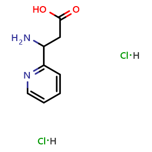 Chemical structure of 3-amino-3-(pyridin-2-yl)propanoic acid dihydrochloride , CAS 1423028-99-2, AChemBlock S80070