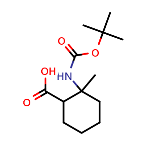 Chemical structure of 2-{[(tert-butoxy)carbonyl]amino}-2-methylcyclohexane-1-carboxylic acid , CAS 1423028-83-4, AChemBlock S80071