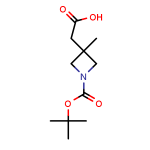 Chemical structure of 2-(1-tert-butoxycarbonyl-3-methyl-azetidin-3-yl)acetic acid , CAS 1422344-49-7, AChemBlock S80079