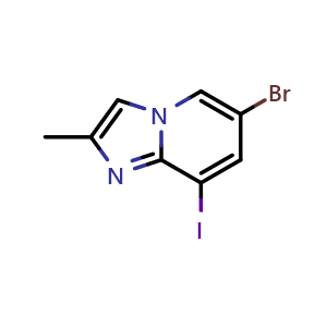 Chemical structure of 6-bromo-8-iodo-2-methyl-imidazo[1,2-a]pyridine , CAS 1421601-69-5, AChemBlock S80085