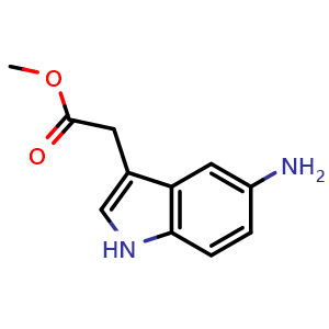Chemical structure of methyl 2-(5-amino-1H-indol-3-yl)acetate , CAS 1417982-23-0, AChemBlock S80110