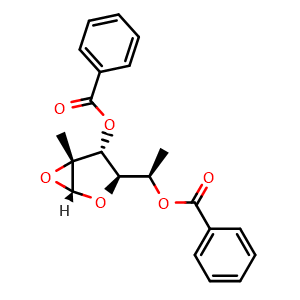 Chemical structure of (1R)-1-[(1R,3R,4R,5R)-4-(benzoyloxy)-5-methyl-2,6-dioxabicyclo[3.1.0]hexan-3-yl]ethyl benzoate , CAS 1417563-68-8, AChemBlock S80115