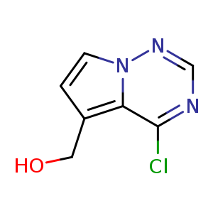Chemical structure of {4-chloropyrrolo[2,1-f][1,2,4]triazin-5-yl}methanol , CAS 1416440-56-6, AChemBlock S80124