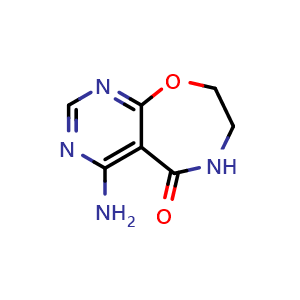 Chemical structure of 4-amino-5H,6H,7H,8H-pyrimido[5,4-f][1,4]oxazepin-5-one , CAS 1415346-16-5, AChemBlock S80141