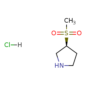 Chemical structure of (3S)-3-methanesulfonylpyrrolidine hydrochloride , CAS 1407997-84-5, AChemBlock S80173