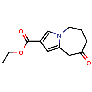 Chemical structure of ethyl 8-oxo-5,6,7,9-tetrahydropyrrolo[1,2-a]azepine-2-carboxylate , CAS 1400927-61-8, AChemBlock S80201