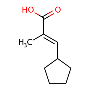 Chemical structure of (2E)-3-cyclopentyl-2-methylprop-2-enoic acid , CAS 1399672-43-5, AChemBlock S80213