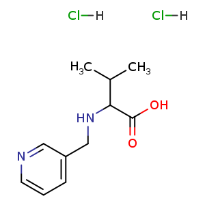 Chemical structure of 3-methyl-2-{[(pyridin-3-yl)methyl]amino}butanoic acid dihydrochloride , CAS 1396967-33-1, AChemBlock S80220