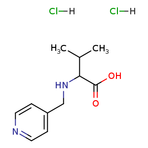 Chemical structure of 3-methyl-2-{[(pyridin-4-yl)methyl]amino}butanoic acid dihydrochloride , CAS 1396965-31-3, AChemBlock S80224