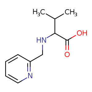 Chemical structure of 3-methyl-2-{[(pyridin-2-yl)methyl]amino}butanoic acid , CAS 1396964-78-5, AChemBlock S80225