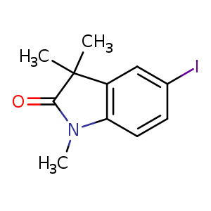 Chemical structure of 5-iodo-1,3,3-trimethyl-2,3-dihydro-1H-indol-2-one , CAS 139487-11-9, AChemBlock S80230