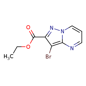 Chemical structure of ethyl 3-bromopyrazolo[1,5-a]pyrimidine-2-carboxylate , CAS 1394004-05-7, AChemBlock S80244