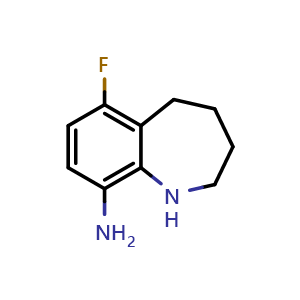 Chemical structure of 6-fluoro-2,3,4,5-tetrahydro-1H-1-benzazepin-9-amine , CAS 1393179-61-7, AChemBlock S80282