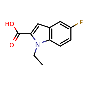 Chemical structure of 1-ethyl-5-fluoro-1H-indole-2-carboxylic acid , CAS 1391467-29-0, AChemBlock S80301