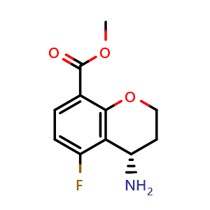 Chemical structure of methyl (4S)-4-amino-5-fluoro-chromane-8-carboxylate , CAS 1389387-88-5, AChemBlock S80312