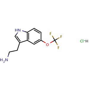 Chemical structure of 2-[5-(trifluoromethoxy)-1H-indol-3-yl]ethan-1-amine hydrochloride , CAS 1389313-40-9, AChemBlock S80314