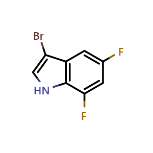 Chemical structure of 3-bromo-5,7-difluoro-1H-indole , CAS 1388047-55-9, AChemBlock S80318