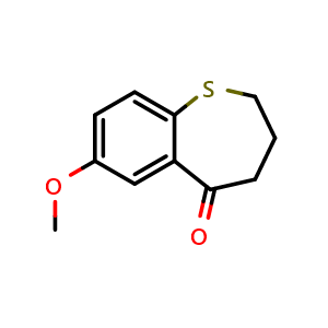 Chemical structure of 7-methoxy-2,3,4,5-tetrahydro-1-benzothiepin-5-one , CAS 138610-37-4, AChemBlock S80330