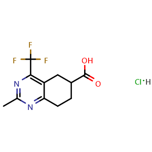 Chemical structure of 2-methyl-4-(trifluoromethyl)-5,6,7,8-tetrahydroquinazoline-6-carboxylic acid hydrochloride , CAS 1384707-94-1, AChemBlock S80336